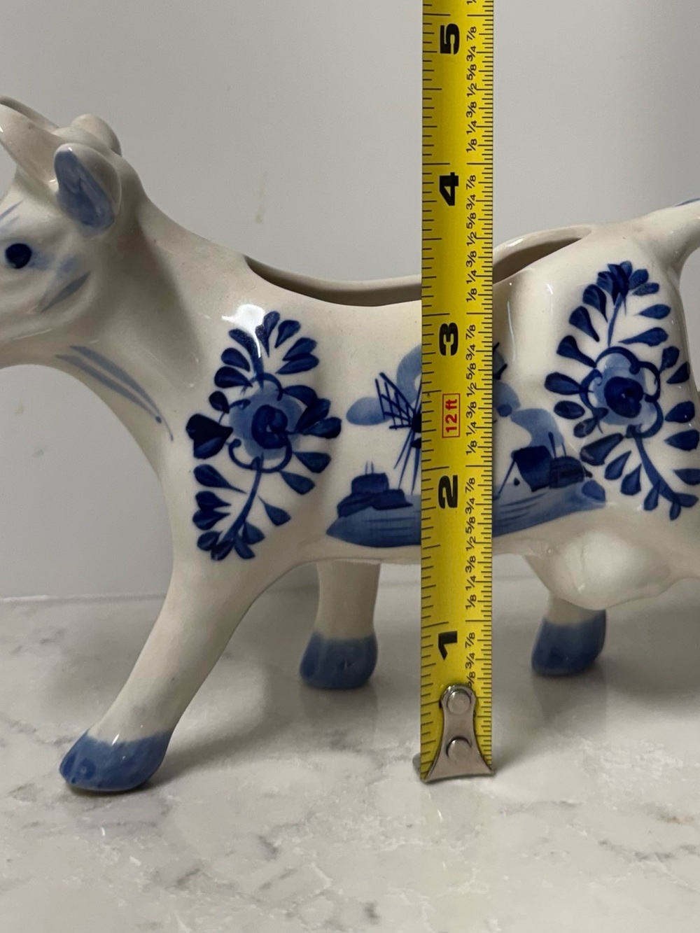 Vintage Blue Delft Blue Ceramic Cow Creamer - White and Blue - Picture 9 of 10